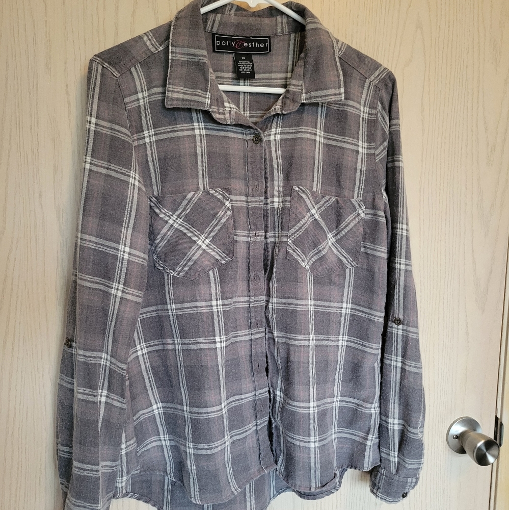 Girl's Grey Plaid Long Sleeve